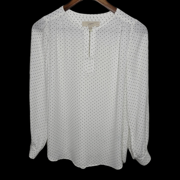 Loft White with Black Polka Dot Long Sleeve Blouse - Picture 3 of 9